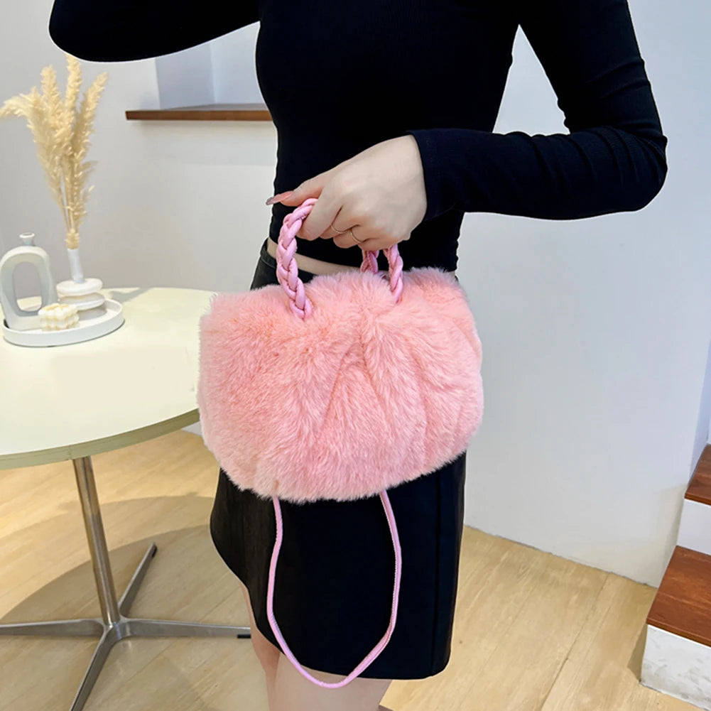 Women Plush Shoulder Bags Portable Small Crossbody Bags Female Winter Soft