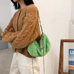 Women Plush Shoulder Top-handle Bag Chain Totes Shopping Bag