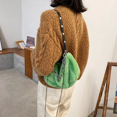 Women Plush Shoulder Top-handle Bag Chain Totes Shopping Bag