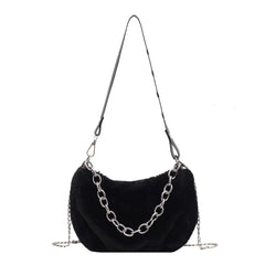 Women Plush Shoulder Top-handle Bag Autumn Messenger Purse Chain Totes Shopping