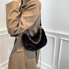 Women Plush Shoulder Top-handle Bag Chain Totes Shopping Bag