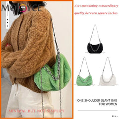 Women Plush Shoulder Top-handle Bag Autumn Messenger Purse Chain Totes Shopping