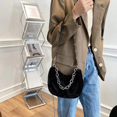 Women Plush Shoulder Top-handle Bag Chain Totes Shopping Bag