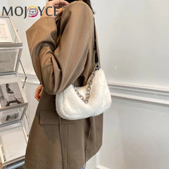 Women Plush Shoulder Top-handle Bag Autumn Messenger Purse Chain Totes Shopping