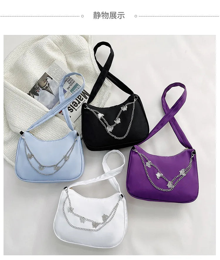 Women Pure Butterfly Chain Shoulder Bags Casual All-match Underarm Bag
