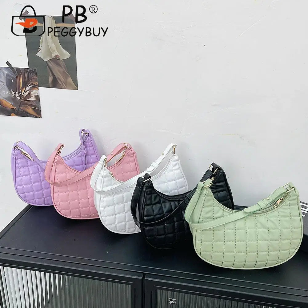 Checker Pattern PU Leather Small Hobos Women Purse