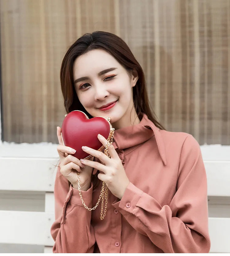 Red Heart Shaped Purse Ladies Evening Clutches for Wedding Party