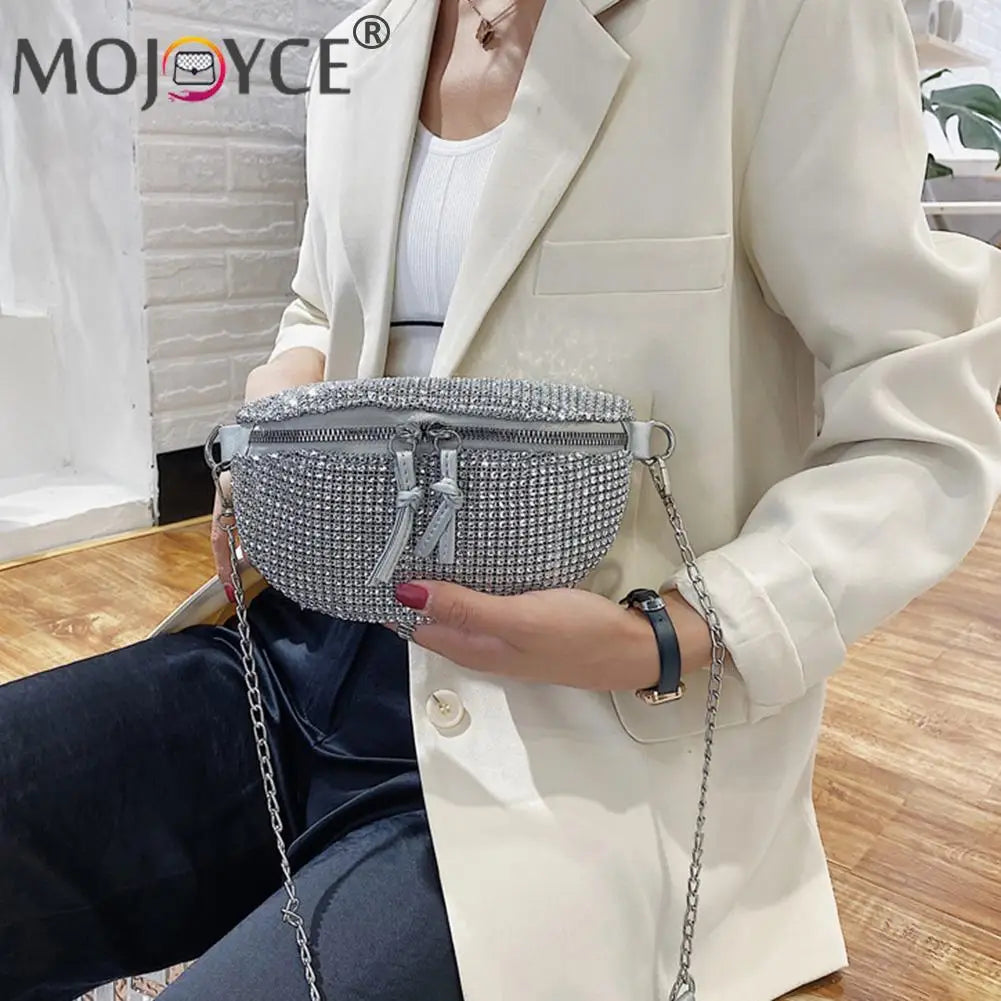 Sparkling Rhinestone Waist Bag Fanny Chest Pack Bling Chain Crossbody Pouch