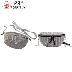 Women Rhinestone Waist Bag Fanny Chest Pack Bling Chain Crossbody Pouch