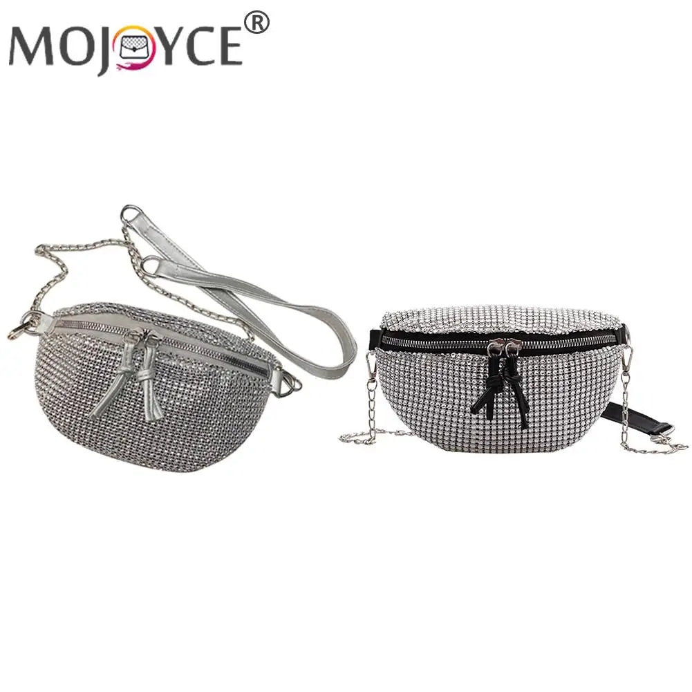 Sparkling Rhinestone Waist Bag Fanny Chest Pack Bling Chain Crossbody Pouch