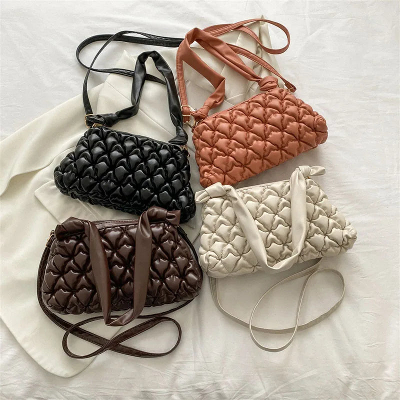 Women Ruched Shoulder Bags High Leather Crossbody Bags Female Handbags And Purse