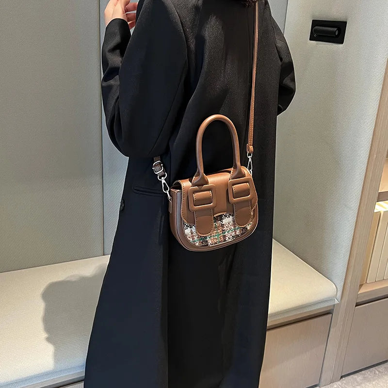 Women Saddle Handbag Double Buckle Shoulder Bags Casual Clutch Bag