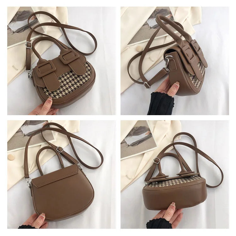 Women Saddle Handbag Double Buckle Shoulder Bags Casual Clutch Bag
