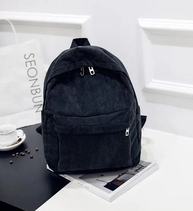 Corduroy Women School Backpack Teenger Girl Mochila Bagpack Pack