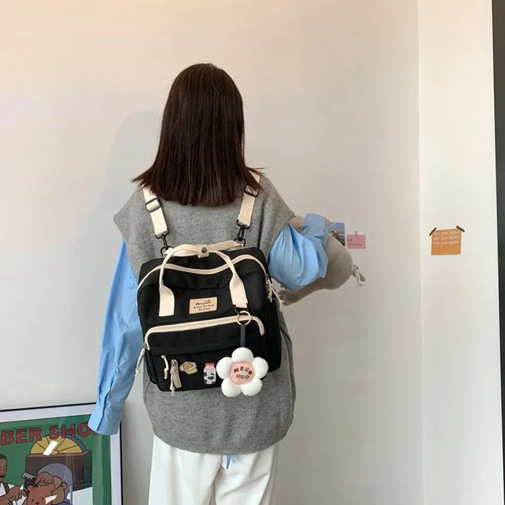 Women School Contrast Patchwork Large Capacity Girl Multifunctional Backpack