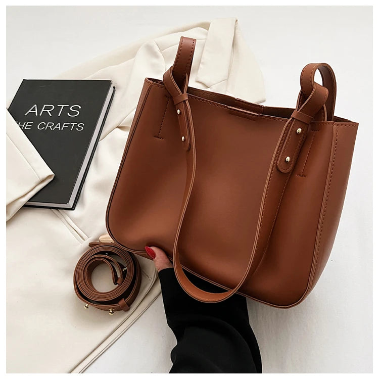 Retro PU Leather Messenger Bag Autumn Winter Texture Bucket