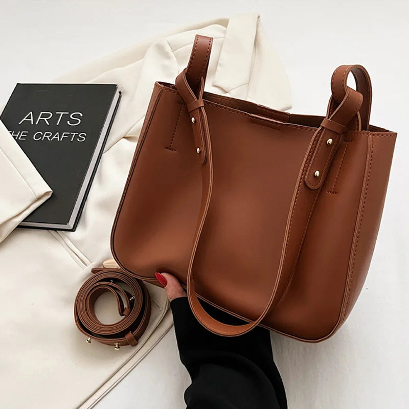 Retro PU Leather Messenger Bag Autumn Winter Texture Bucket