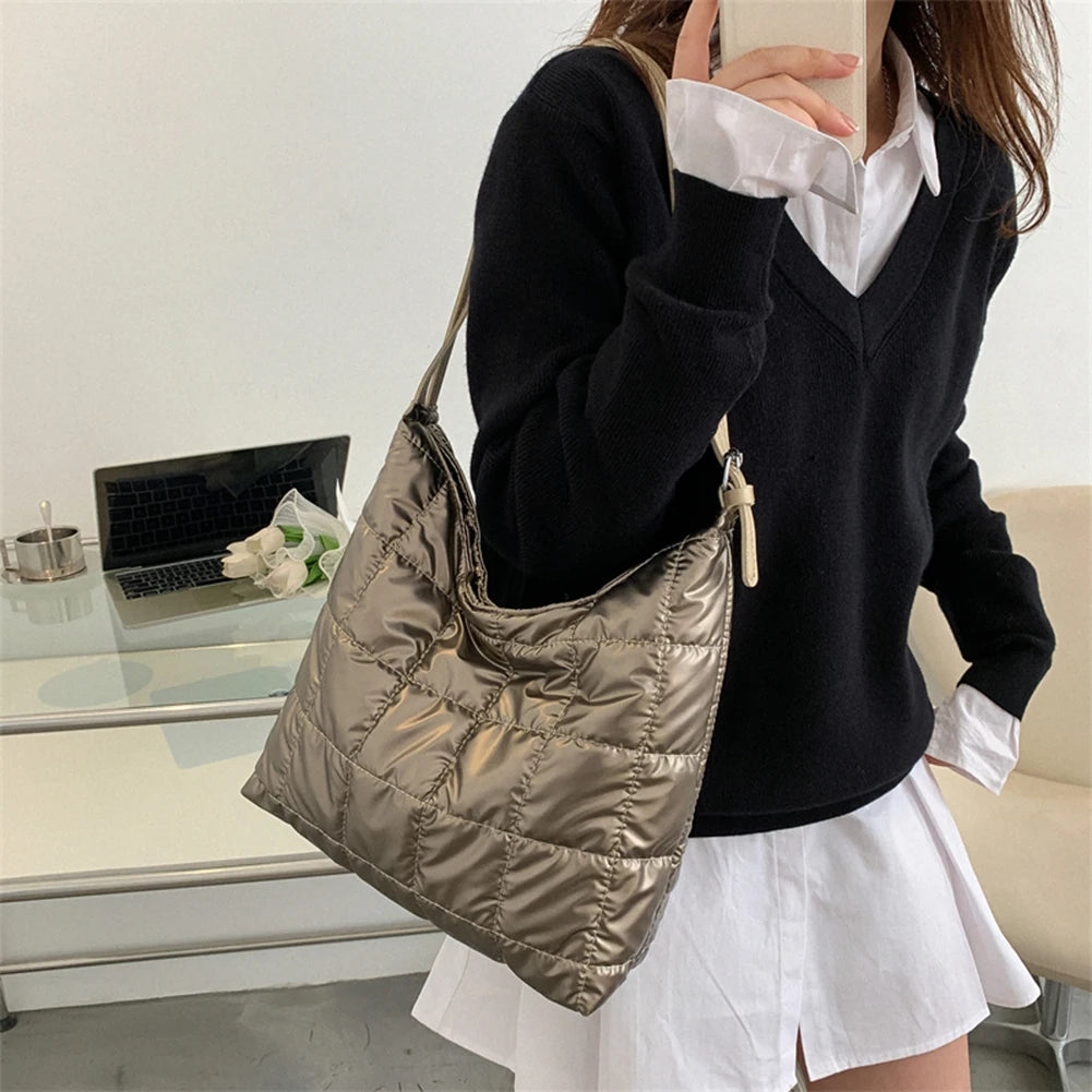Women Shoulder Bag Winter Quilted Large Capacity Purse Tote Bag