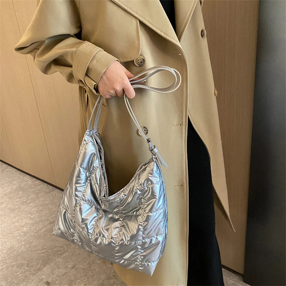 Women Shoulder Bag Winter Quilted Large Capacity Purse Tote Bag