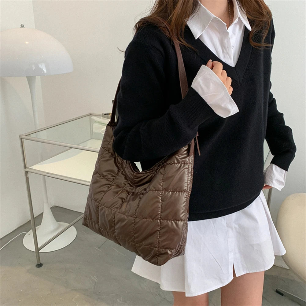 Women Shoulder Bag Winter Quilted Large Capacity Purse Tote Bag