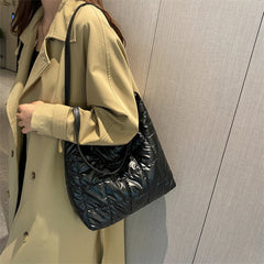 Women Shoulder Bag Winter Quilted Large Capacity Purse Tote Bag