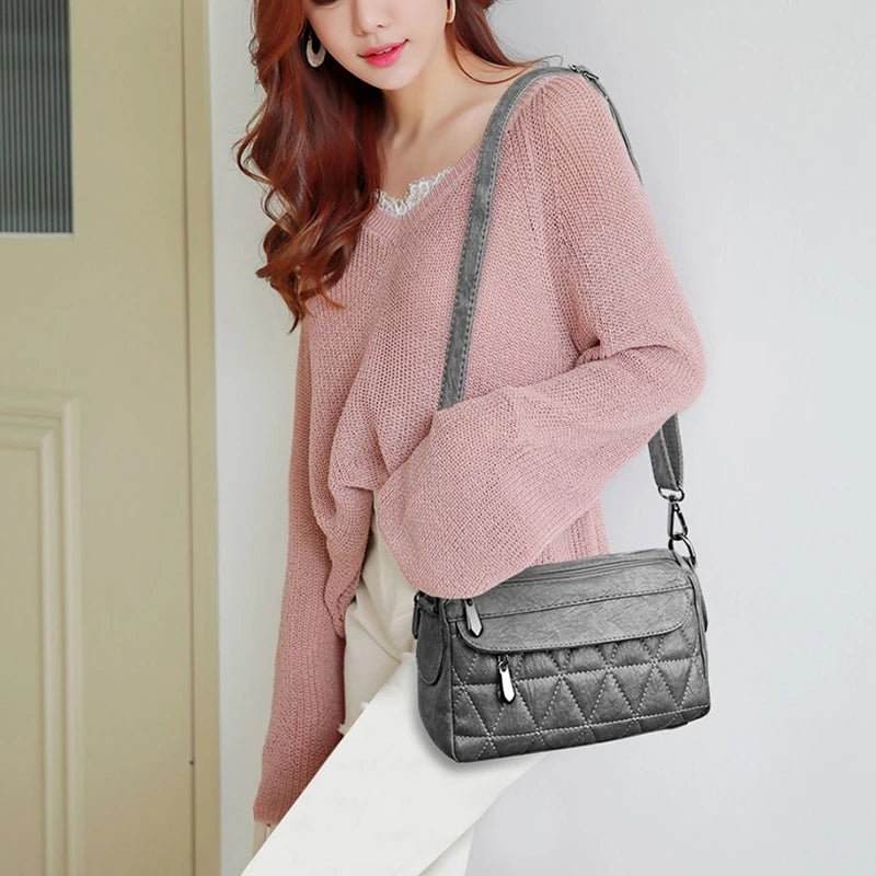 Women Shoulder Bag Double Layer Crossbody Bag Multifunction Big Capacity