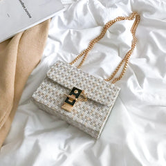 Vintage Plaid Knitting Crossbody Bag Chain Female Handbag