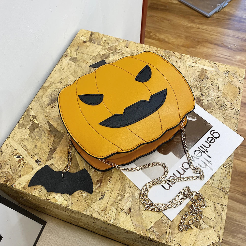 Funny Pumpkin Shape Shoulder Bag Chain Purse Glitter Crossbody Bag