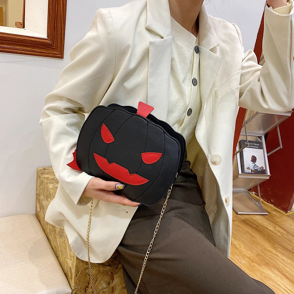 Funny Pumpkin Shape Shoulder Bag Chain Purse Glitter Crossbody Bag