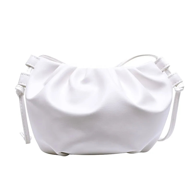 Solid Pleated Ladies Crossbody Bag Mini Zipper Cloud Bag