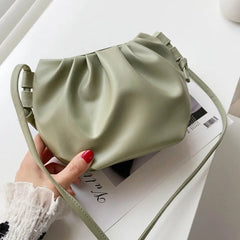 Solid Pleated Ladies Crossbody Bag Mini Zipper Cloud Bag