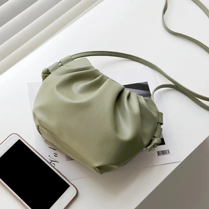 Solid Pleated Ladies Crossbody Bag Mini Zipper Cloud Bag