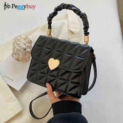 Women Shoulder Bag PU Leather Crossbody Heart Pleated Quilted Tote Handbag