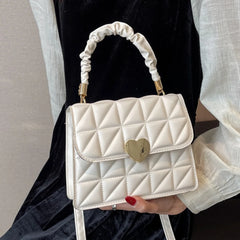 Women Shoulder Bag PU Leather Crossbody Heart Pleated Quilted Tote Handbag