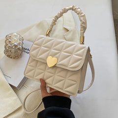 Women Shoulder Bag PU Leather Crossbody Heart Pleated Quilted Tote Handbag
