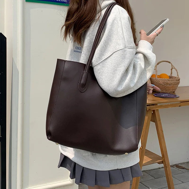 Women Shoulder Bag PU Leather Tote Handbags - High Capacity Shopping Totes
