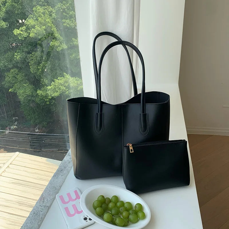 Women Shoulder Bag PU Leather Tote Handbags - High Capacity Shopping Totes