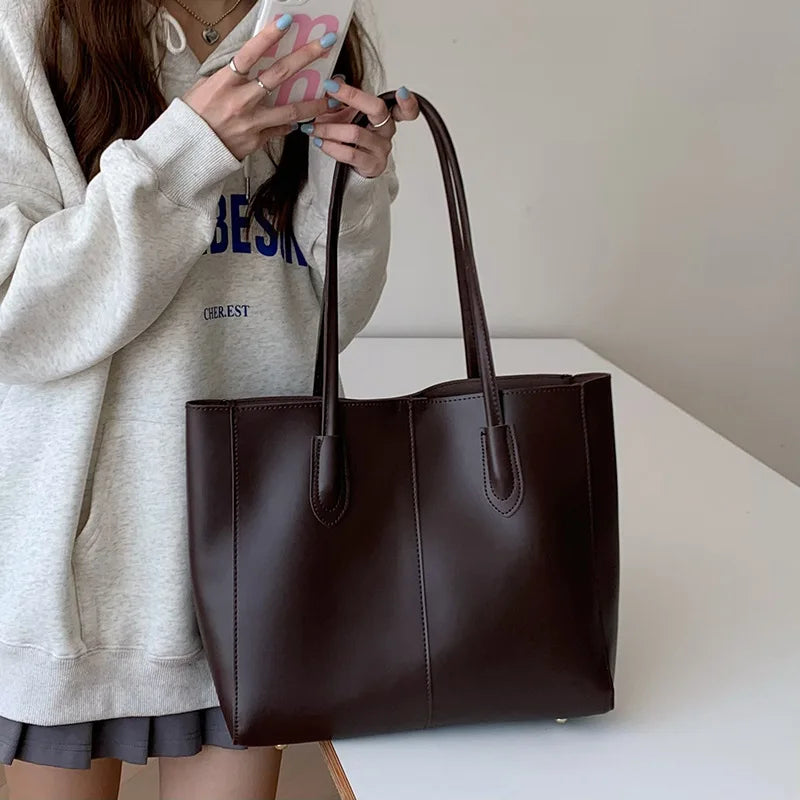 Women Shoulder Bag PU Leather Tote Handbags - High Capacity Shopping Totes