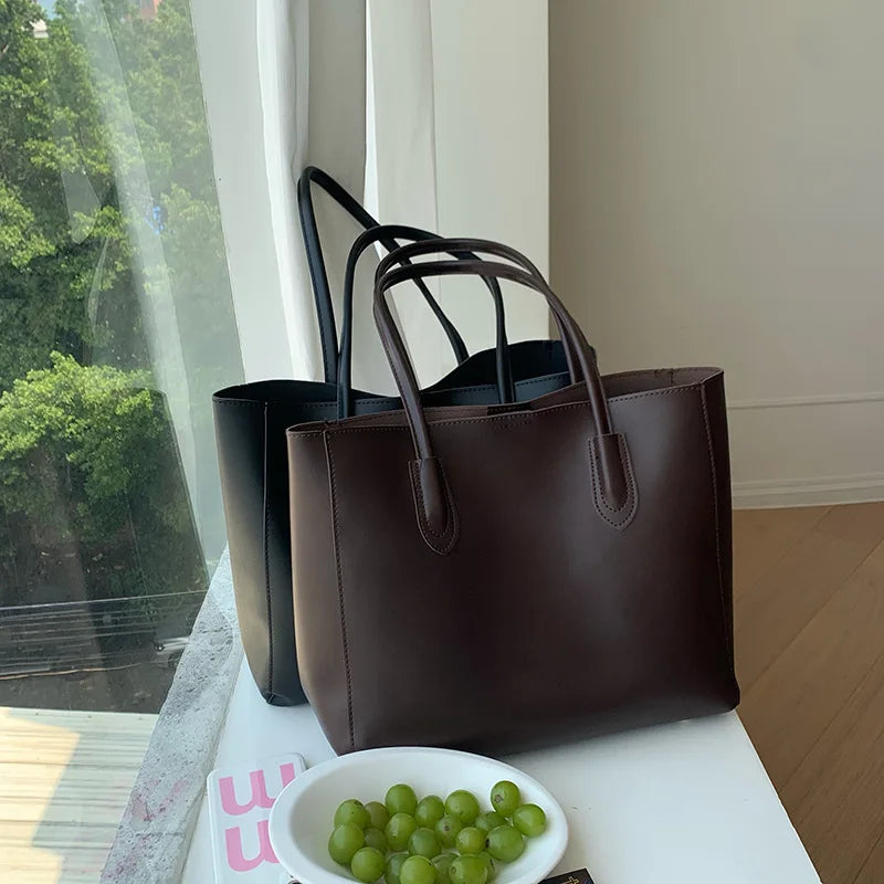 Women Shoulder Bag PU Leather Tote Handbags - High Capacity Shopping Totes