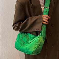 Quilted Cotton Shoulder Bag - Rhombus Pattern Flap Pocket