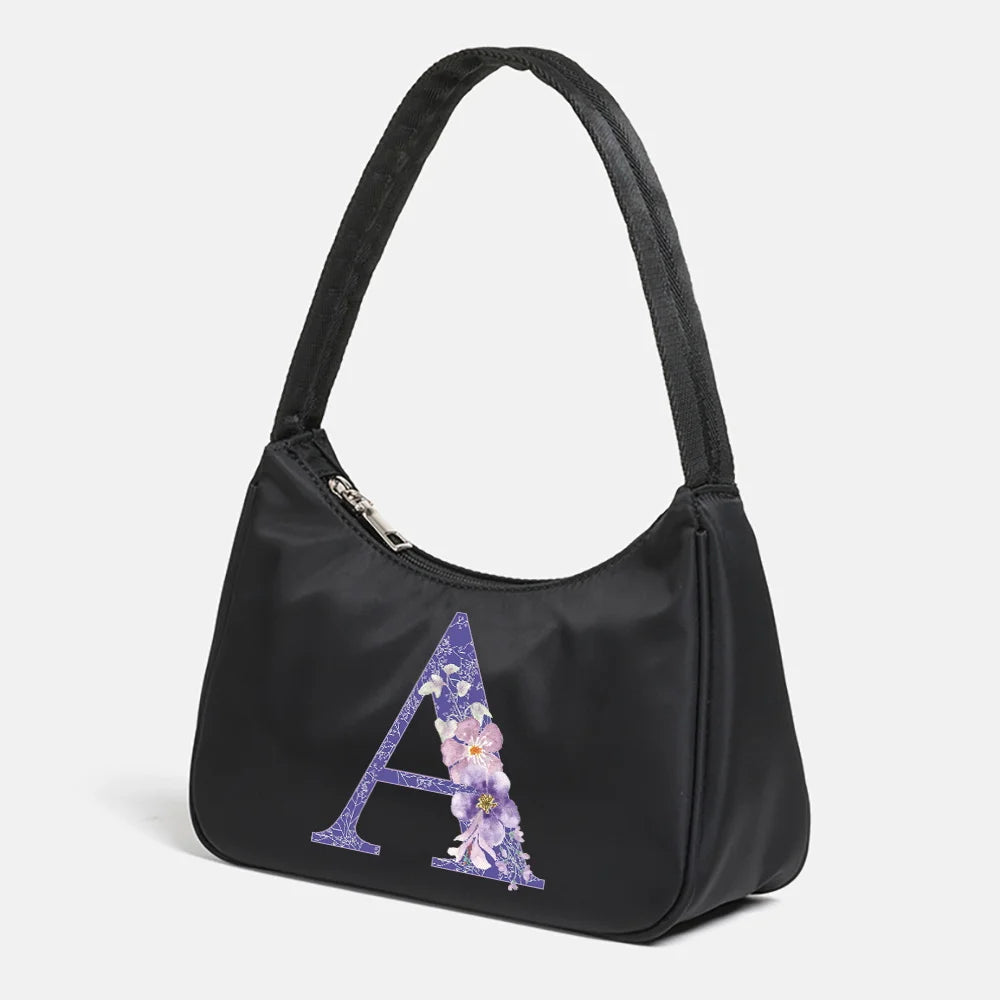 Women Shoulder Bag Retro Handbags Casual Clutches Purple Flower Letter Printed