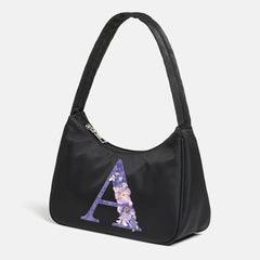 Women Shoulder Bag Retro Handbags Casual Clutches Purple Flower Letter Printed