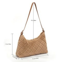 Women Shoulder Bag Rhombus Fluffy Handbag Solid Underarm Bag