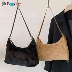Soft Fluffy Rhombus Shoulder Bag Winter Handbag
