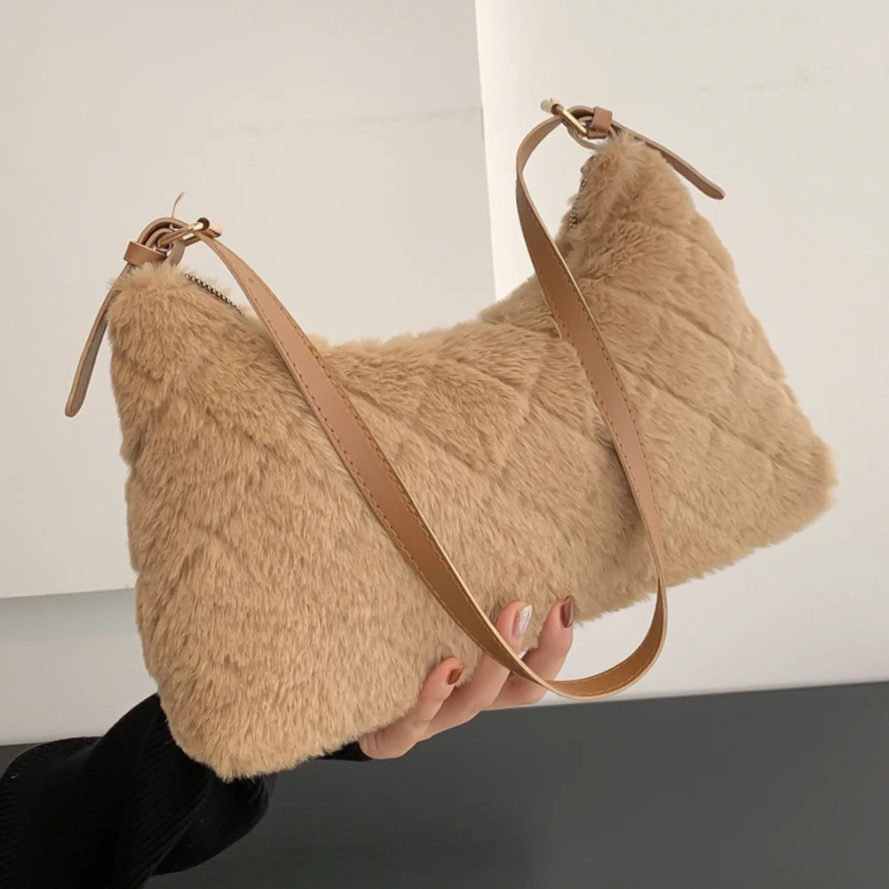 Soft Fluffy Rhombus Shoulder Bag Winter Handbag