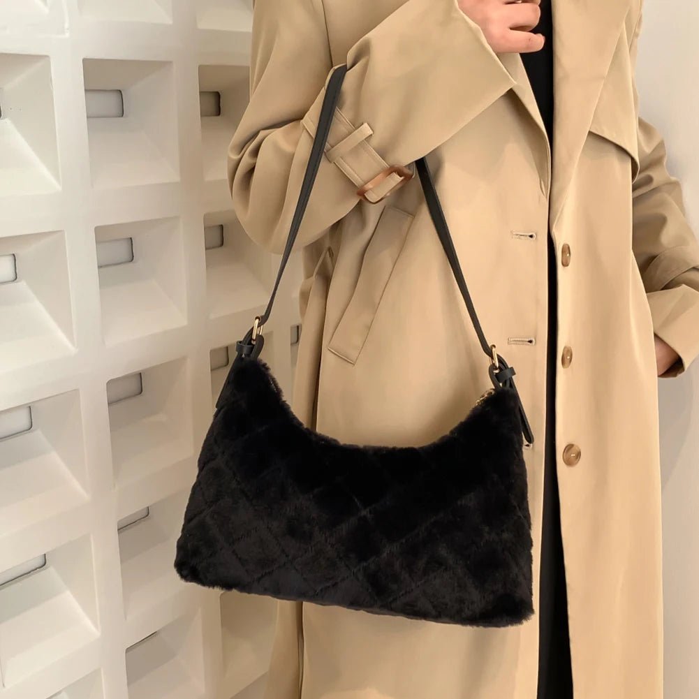 Soft Fluffy Rhombus Shoulder Bag Winter Handbag