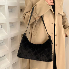 Soft Fluffy Rhombus Shoulder Bag Winter Handbag