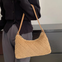 Women Shoulder Bag Rhombus Fluffy Handbag Solid Underarm Bag