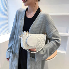 Retro Lattice Pattern Shoulder Bag for Women Round Purse