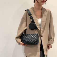 Retro Lattice Pattern Shoulder Bag for Women Round Purse